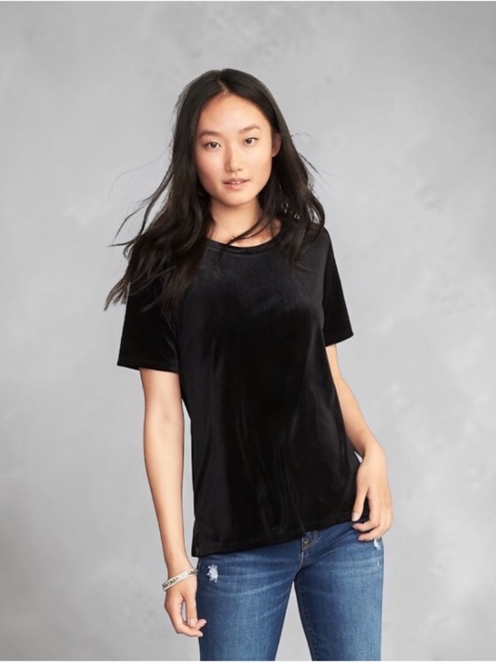 Old Navy Boyfriend Black Velvet Top Women Medium NWT